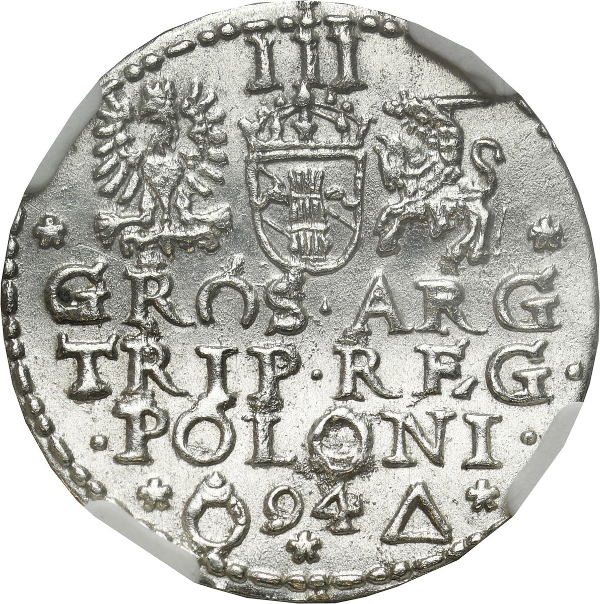 Zygmunt III Waza. Trojak (3 grosze) 1594, Malbork NGC UNC - PIERSĆIENIE - RZADKOŚĆ R3